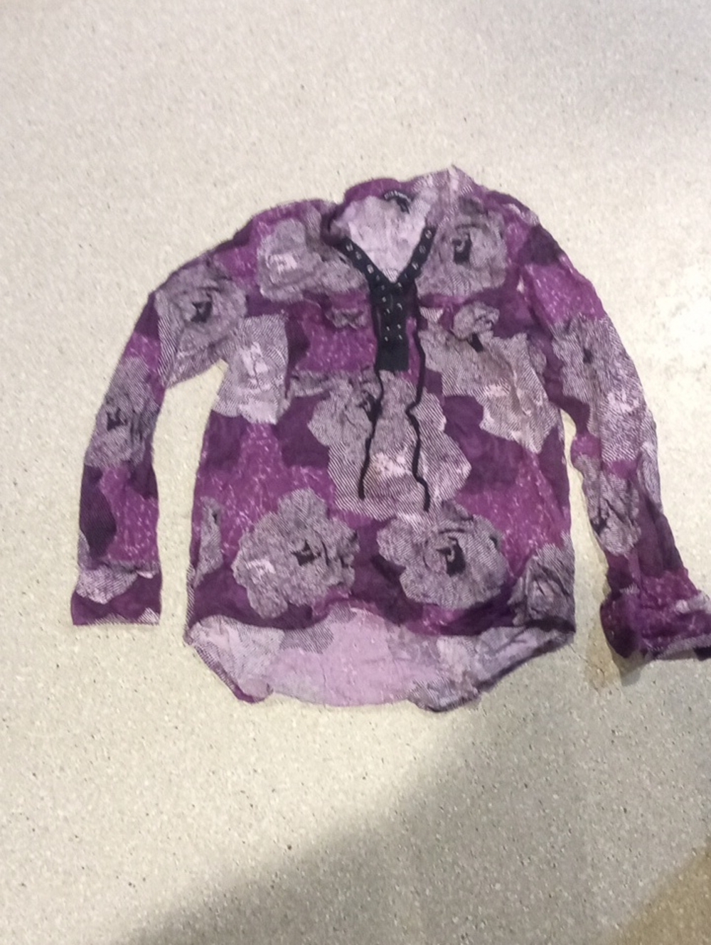 #759 "Rock &Republic" Purple Floral Long-Sleeve Tunic Top